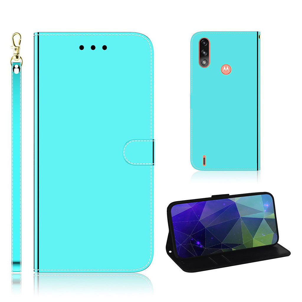 Mirror Motorola Moto E7 Power flip-etui - Cyan