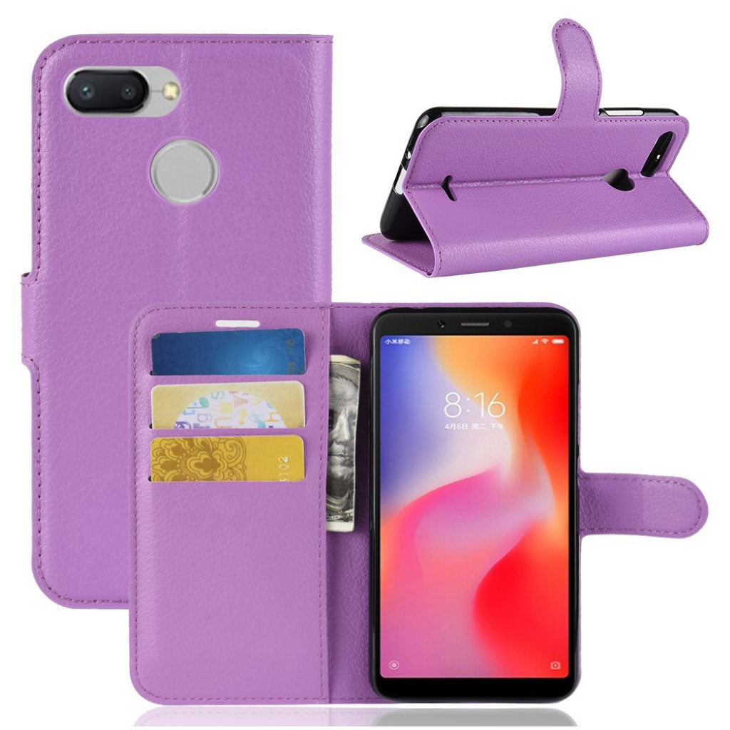 Xiaomi Redmi 6 beskyttelses deksel av syntetisk skinn med litchi tekstur - lilla