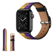 Apple Watch Series 6 / 5 44 mm stilig lærarmbånd - Gul + Lilla Striper