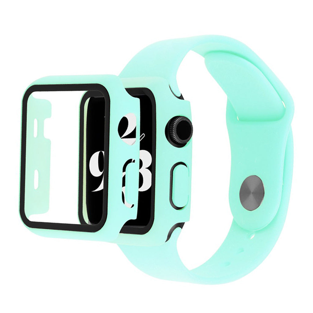 Apple Watch Series 6 / 5 40 mm deksel med herdet glass + klokkebånd - Cyan