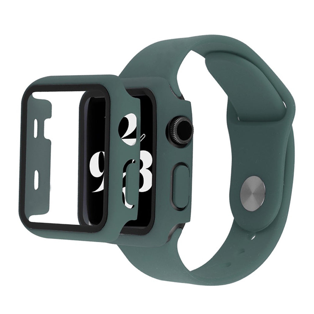 Apple Watch Series 6 / 5 40 mm deksel med herdet glass + klokkebånd - Mørkegrønn