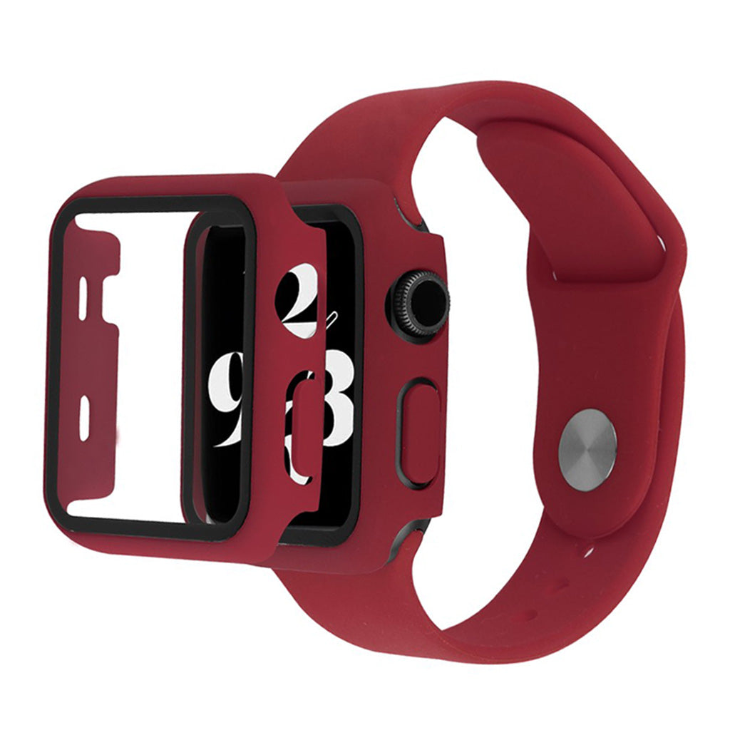 Apple Watch Series 6 / 5 40 mm deksel med herdet glass + klokkebånd - Vinrød