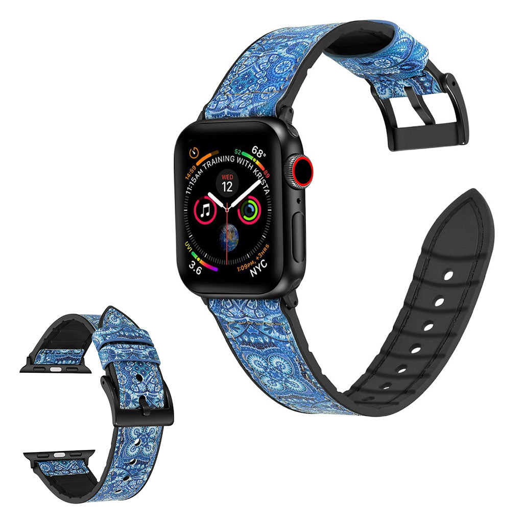 Apple Watch Series 6 / 5 40 mm silikon + lærbelagt klokkerem - Mønster Mørkeblå