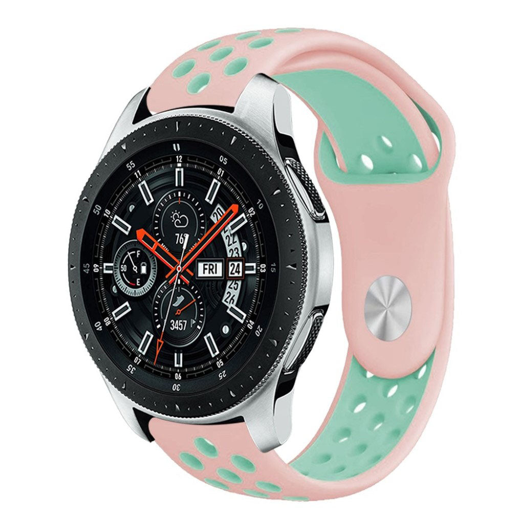 Samsung Galaxy Watch 46mm klokkereim av myk silikon med 2 fargers design - rosa og turkis