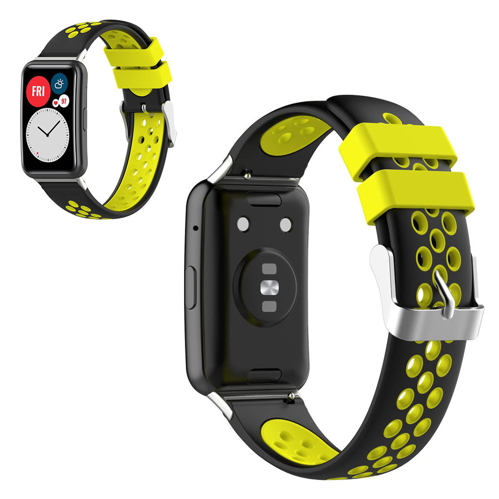 Huawei Watch Fit tofarget silikonarmbånd - Svart / Gul