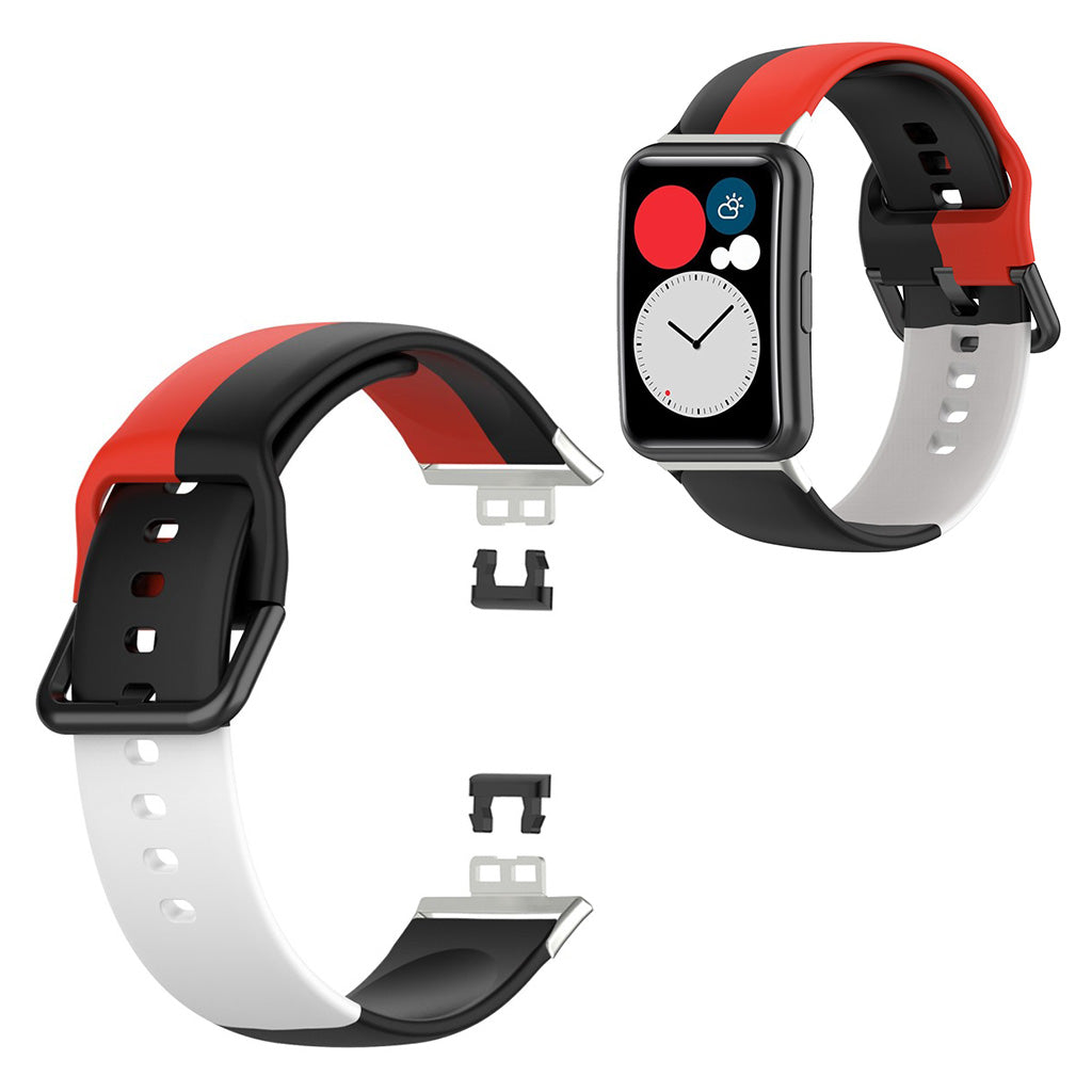 Huawei Watch Fit trefarget silikonarmbånd - Svart / Rød / Hvit