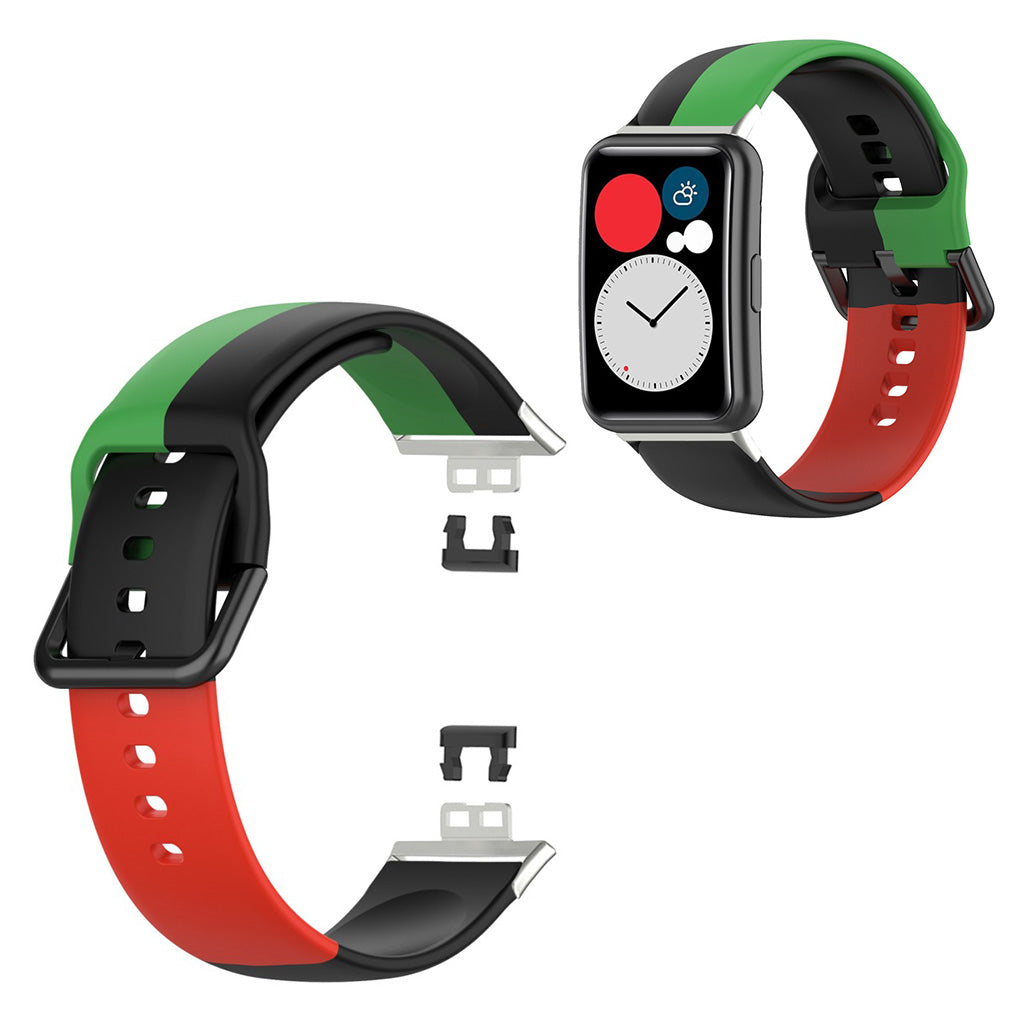 Huawei Watch Fit trefarget silikonarmbånd - Svart / Grønn / Rød