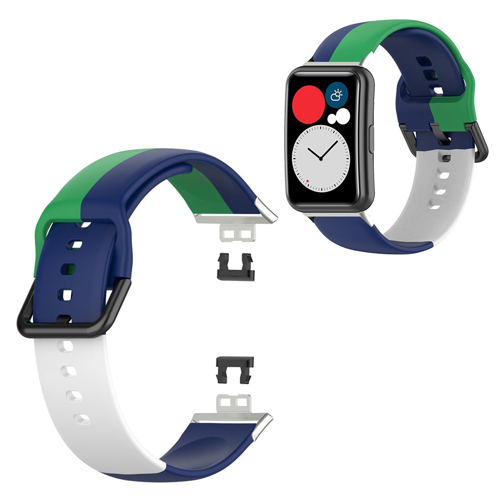 Huawei Watch Fit trefarget silikonarmbånd - Grønn / Blå / Hvit