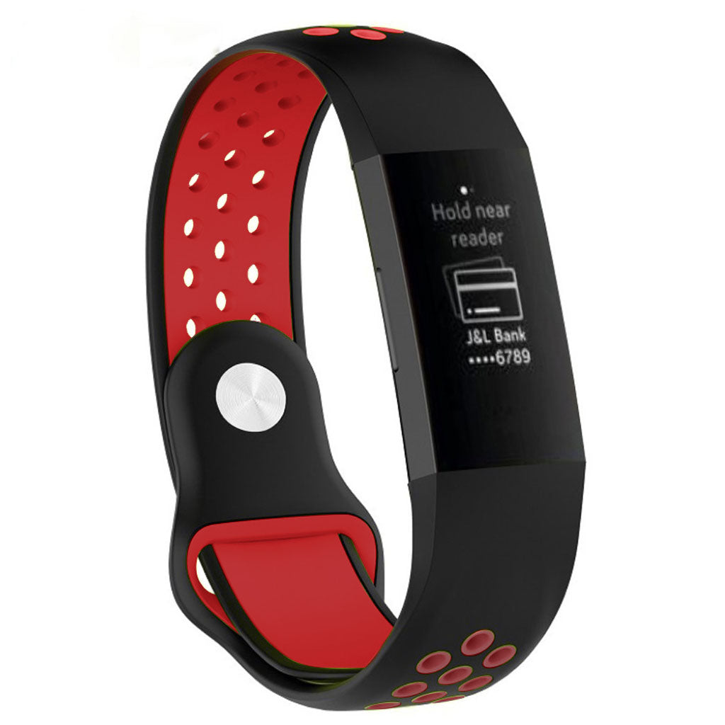 Fitbit Charge 3 klokkereim av silikon med 2 fargers design - svart og rød
