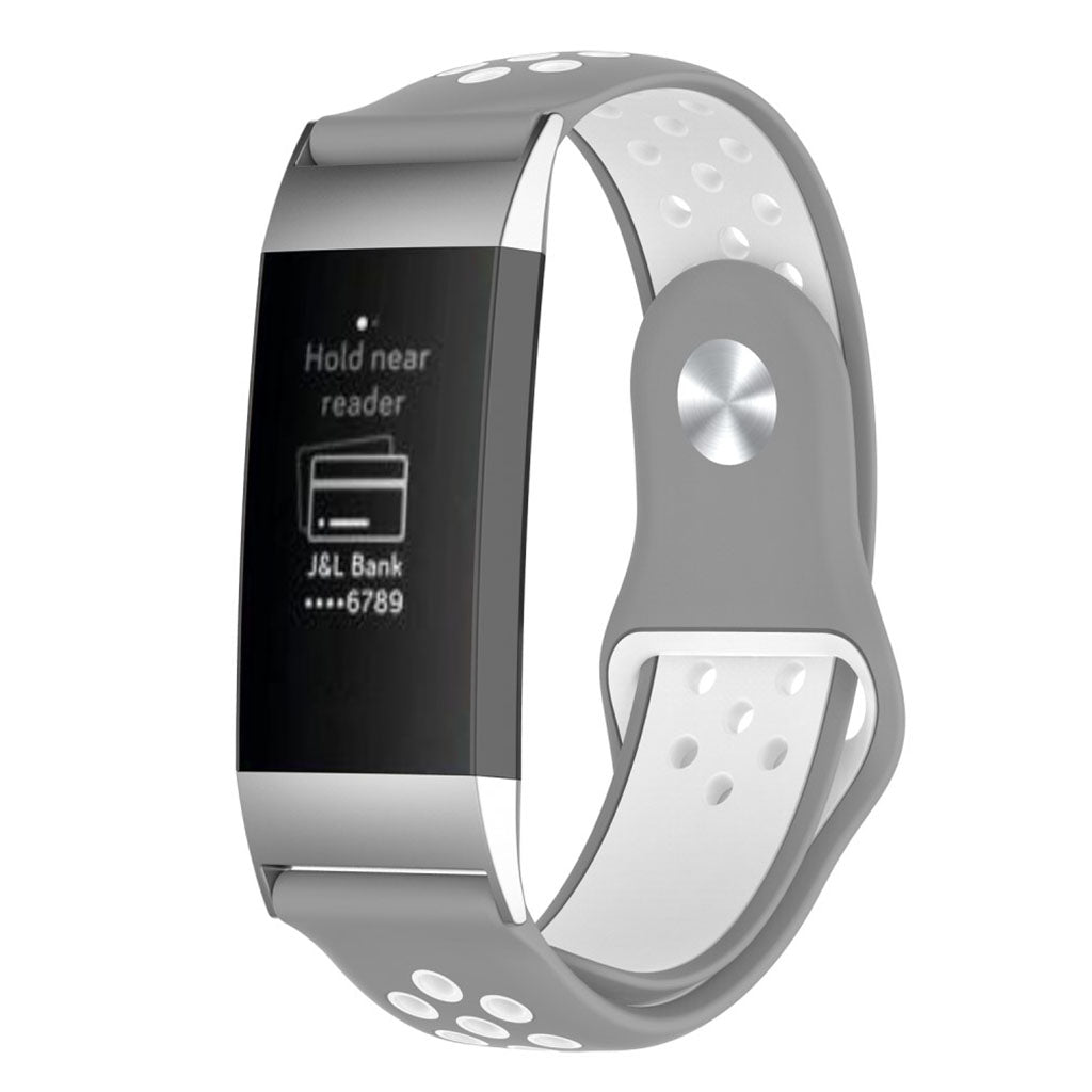 Fitbit Charge 3 klokkereim av silikon med 2 fargers design - Grått Og Hvitt