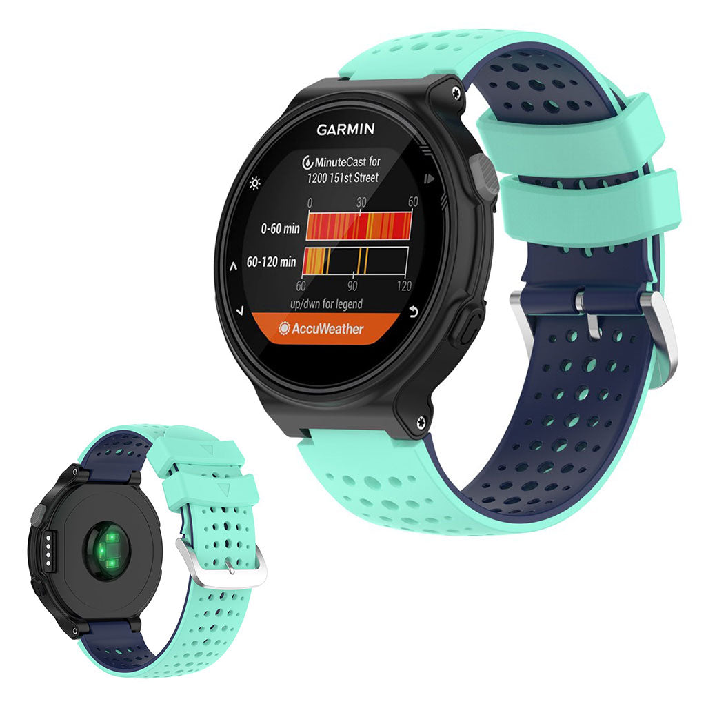 To-farget silikonarmbånd for Garmin Forerunner-enheter - Cyan / Mørkeblå