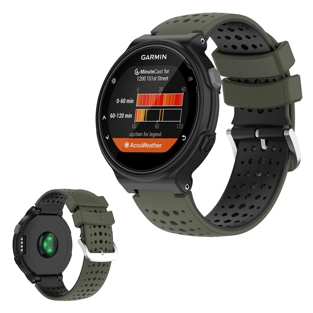 To-farget silikonarmbånd for Garmin Forerunner-enheter - Militærgrønn / Svart