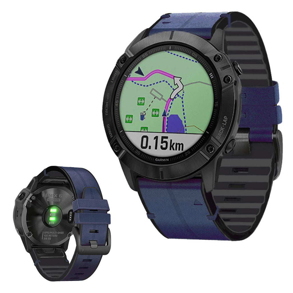 22 mm lærarmbånd for Garmin-klokkeenhet - Blå