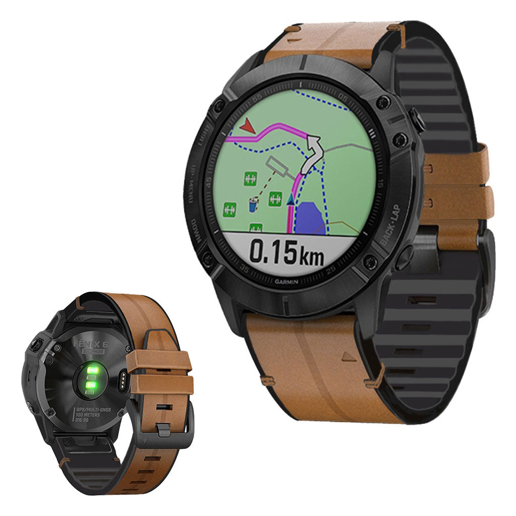 22 mm lærarmbånd for Garmin-klokkeenhet - Brun
