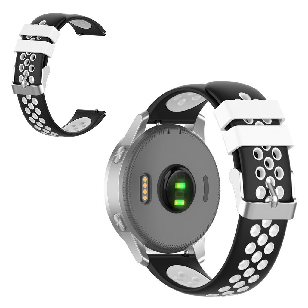 18 mm Garmin Vivoactive 4S / Vivomove 3S tofarget silikonarmbånd - Svart / Hvit