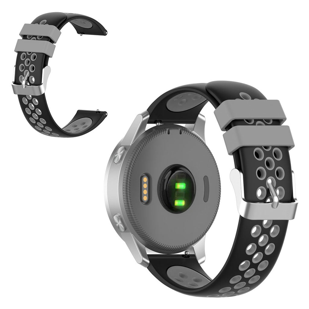 18 mm Garmin Vivoactive 4S / Vivomove 3S tofarget silikonarmbånd - Svart / Grå