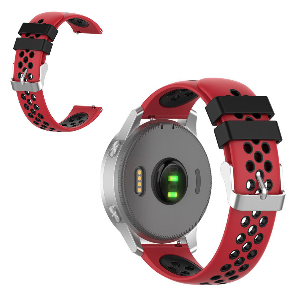 18 mm Garmin Vivoactive 4S / Vivomove 3S tofarget silikonarmbånd - Rød / Svart