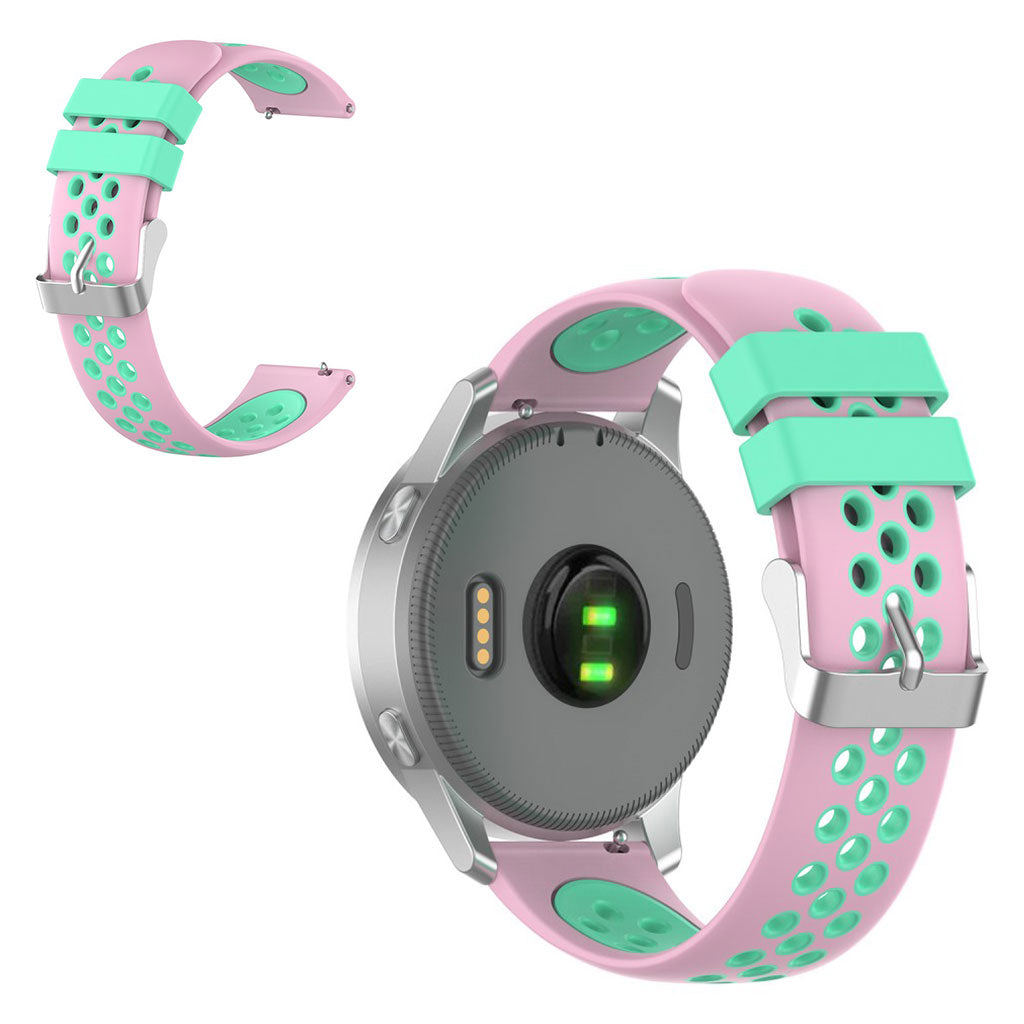 18 mm Garmin Vivoactive 4S / Vivomove 3S tofarget silikonarmbånd - Rosa / Cyan