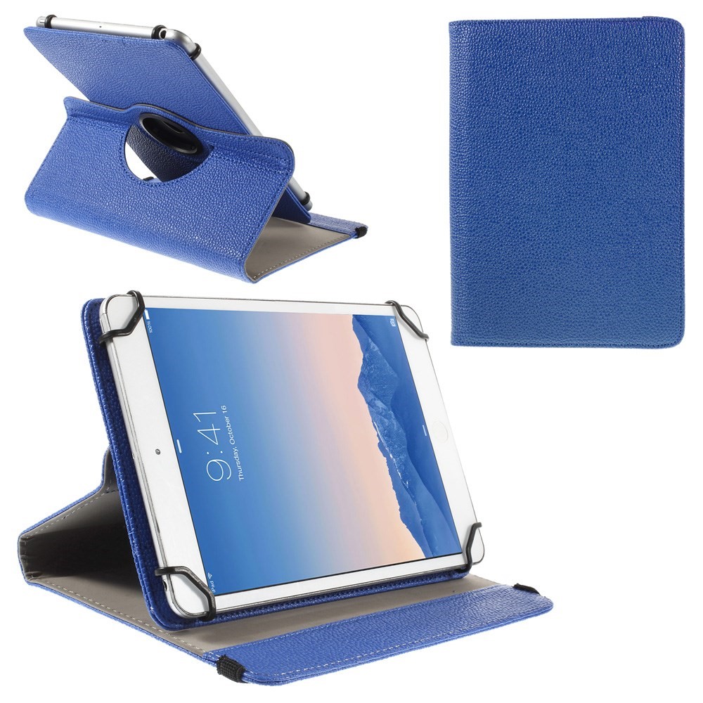 Anti-Drop 360-Degree Swiveling Stand Litchi Texture Universal Leather Protective Case for 9-10 inch Tablet - Dark Blue