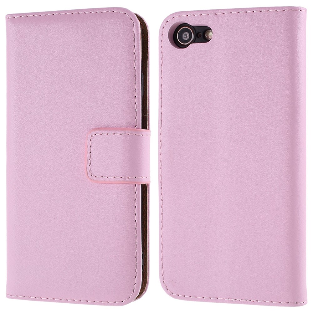 Stand Function Genuine Leather Wallet Flip Case with Secure Magnetic Closure for iPhone 8 / 7 / SE (2020) / SE (2022) - Pink