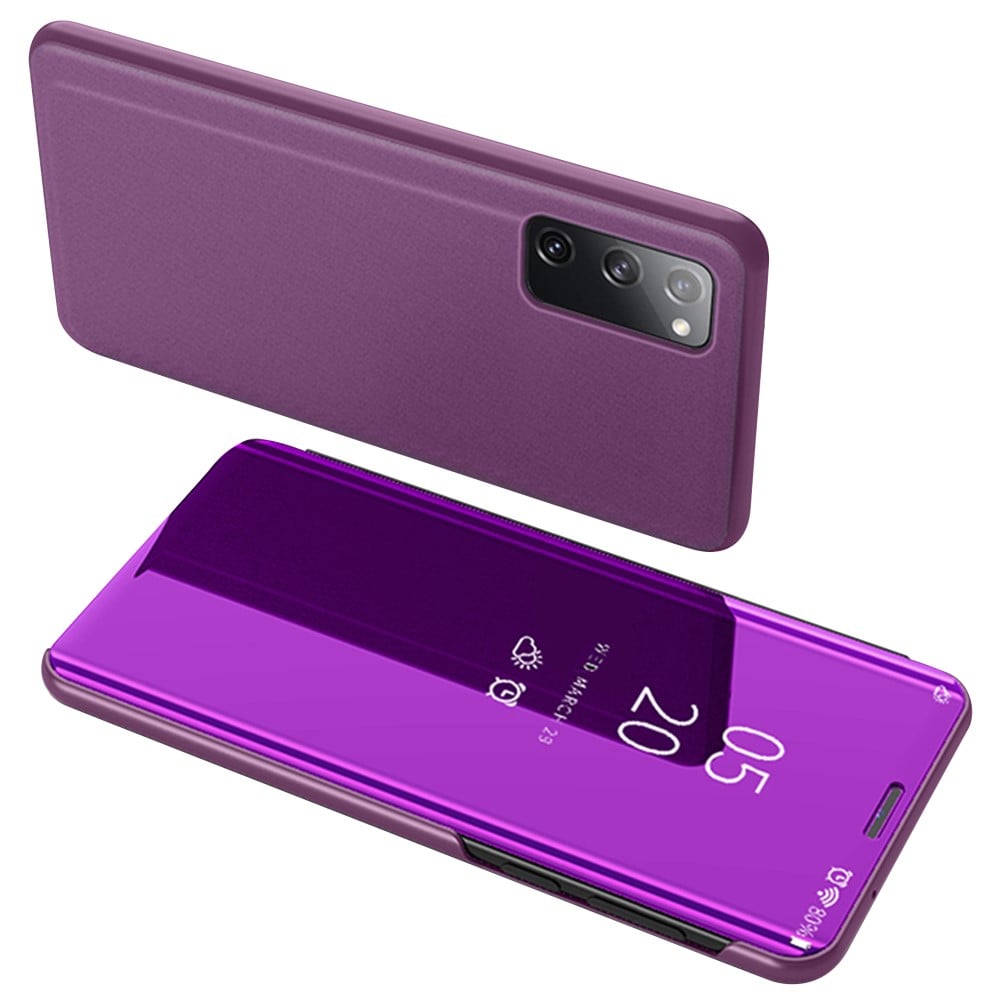 View Window Mirror Skin Leather Cover for Samsung Galaxy S20 FE 4G/5G/S20 Lite/S20 FE 2022 - Purple