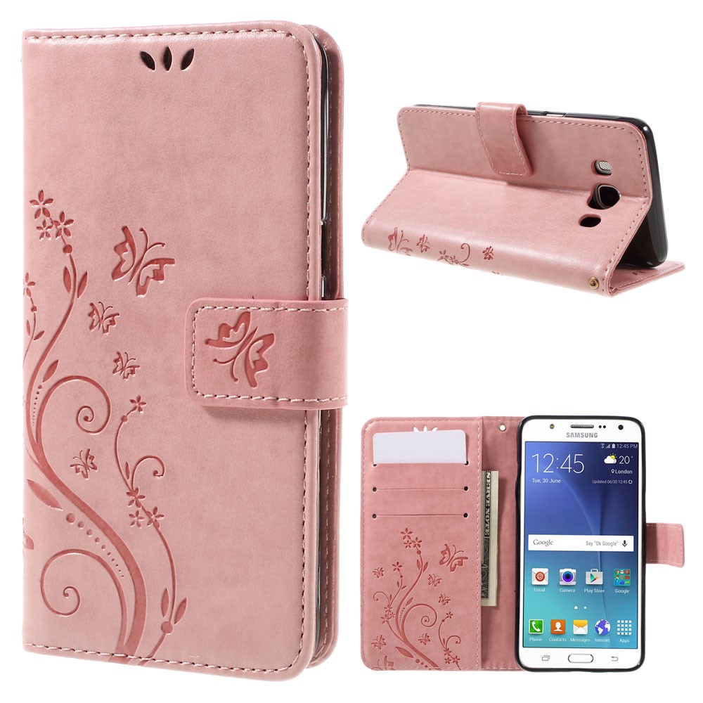 Butterfly Leather Wallet Stand Case for Samsung Galaxy J5 (2016) - Pink