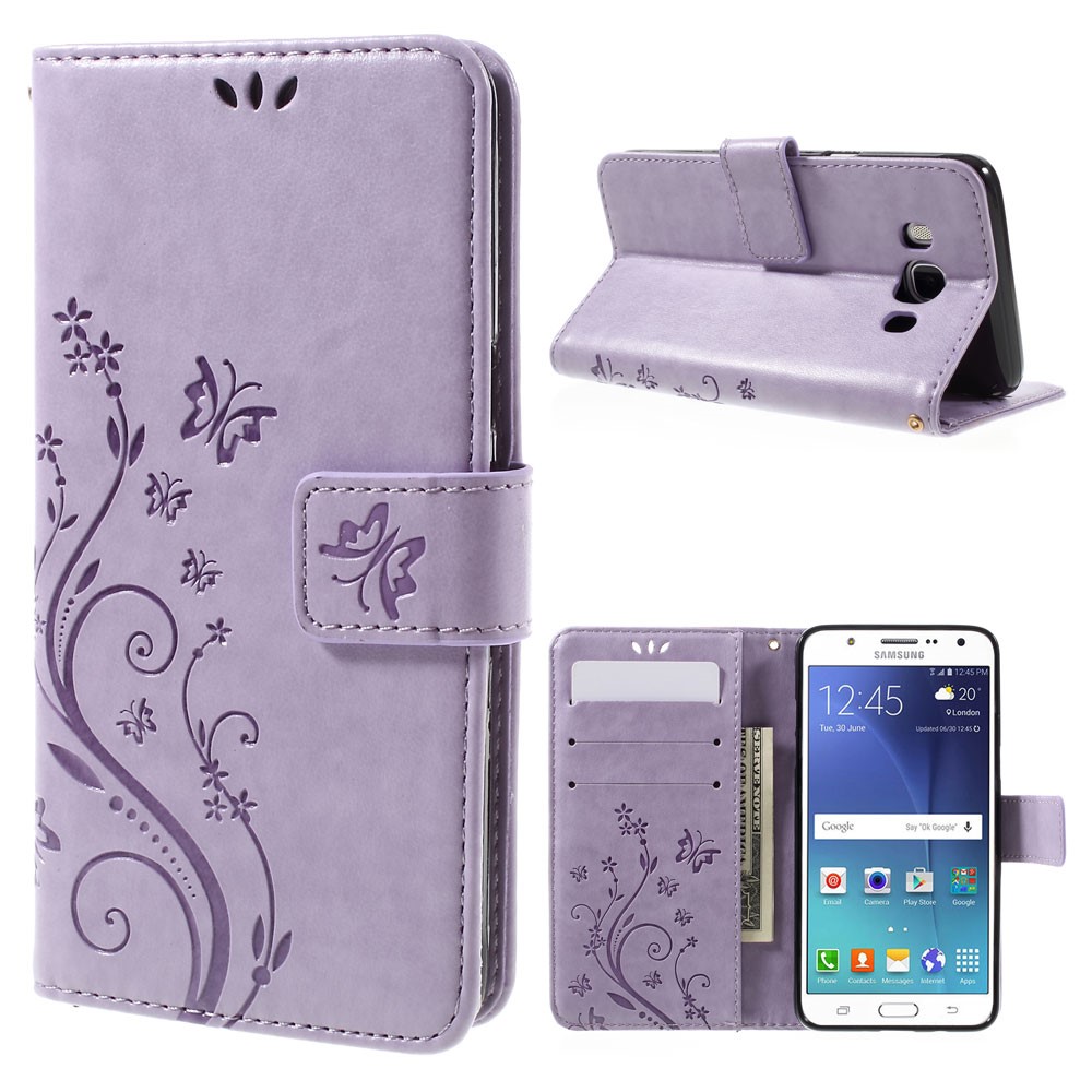 Butterfly Leather Wallet Flip Case for Samsung Galaxy J5 (2016) - Purple