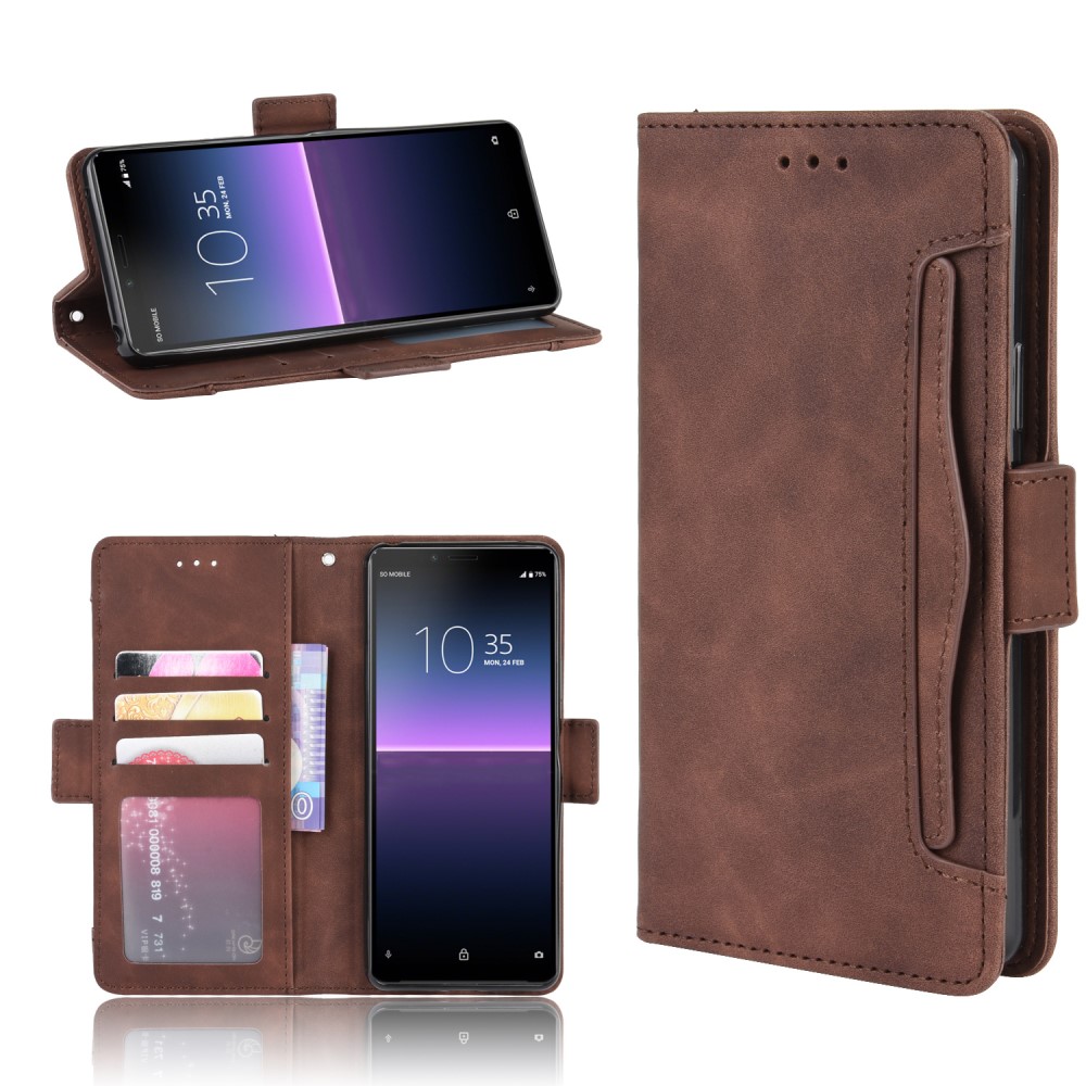 Lommebok-etui i moderne skinn-design Sony Xperia 10 II - Brun