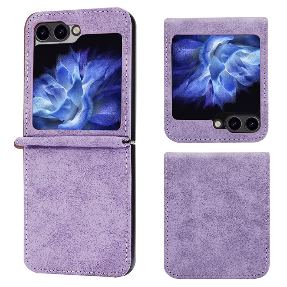 DF-05 Samsung Galaxy Z Flip6 5G Case Vegan Leather Magnetic Closure Phone Cover - Purple