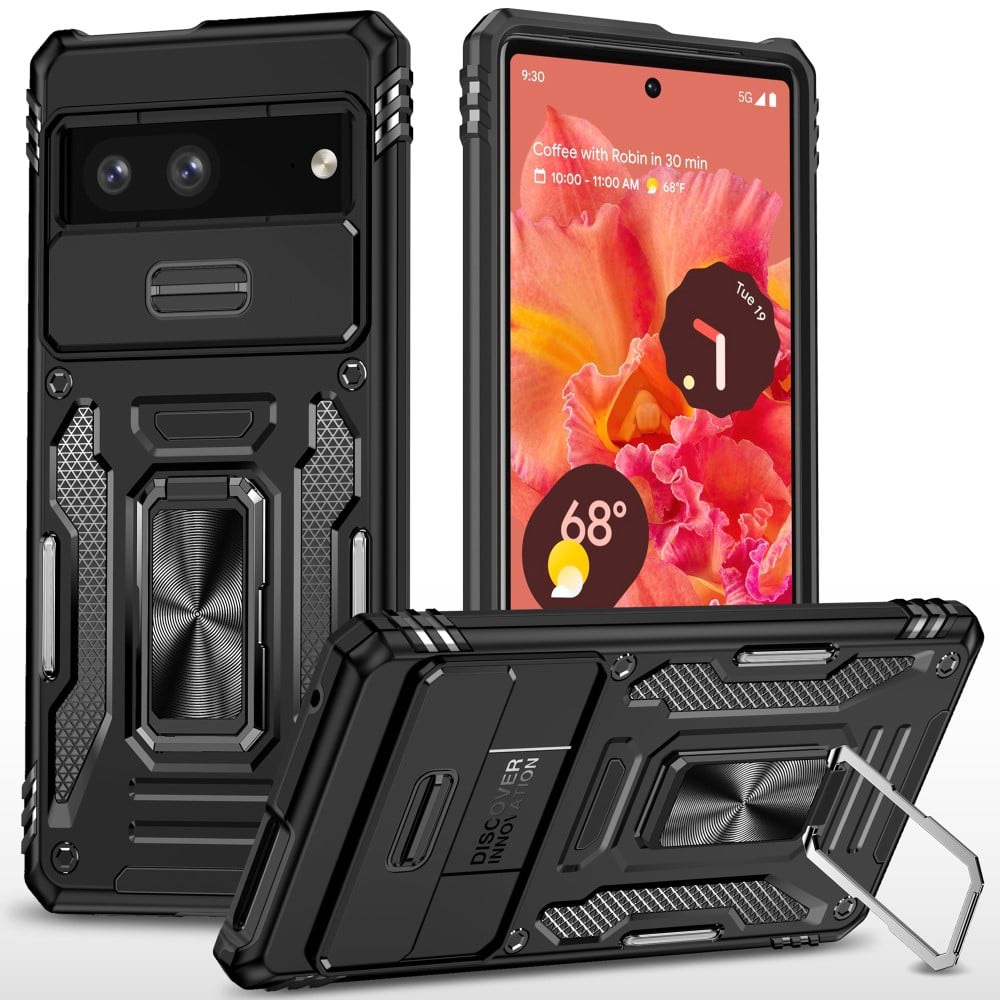 Armor Series Google Pixel 9 Case Bump Resistant and Flexible Kickstand Phone Cover with Slide Lens Shield - Black