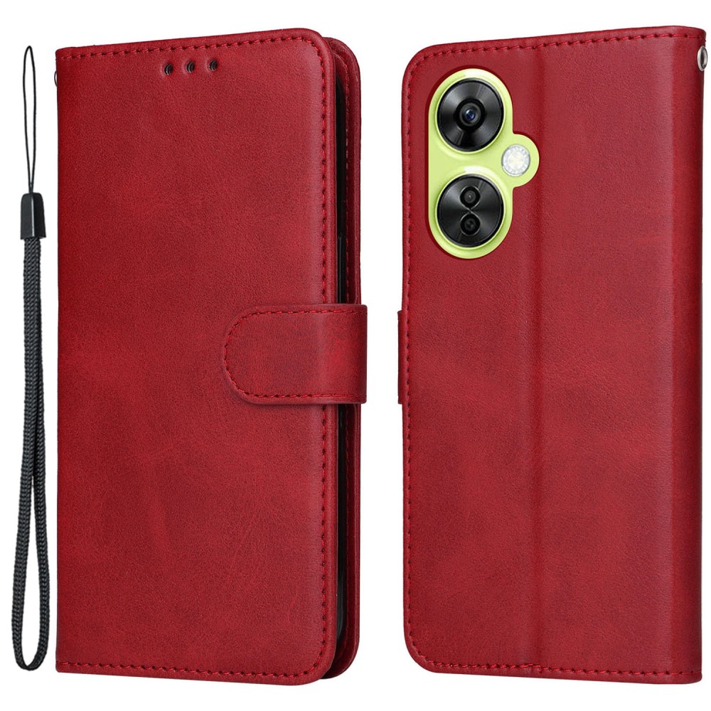 Wallet Stand Case for OnePlus Nord CE 3 Lite 5G / N30 5G / Oppo K11x 5G PU Leather Calf Texture Phone Cover - Red