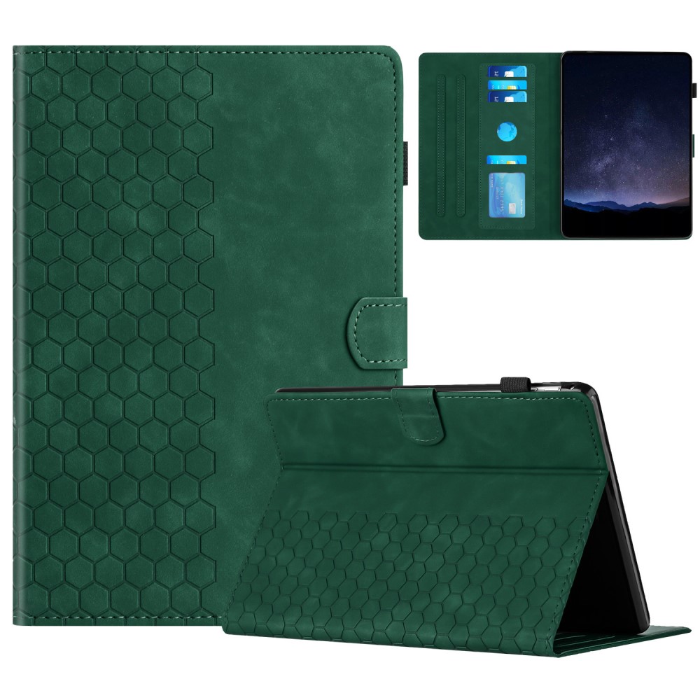 Amazon Kindle Paperwhite 4 (2018) / 3 (2015) / 2 (2015) / 1 (2015) Etui Honeycomb Printed Leather Tablet Deksel med kortspor - Grønn