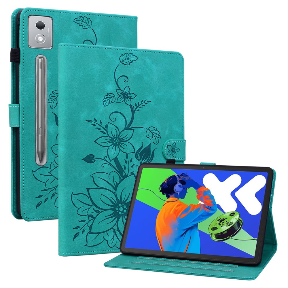 Lenovo Tab P12 Pro 12.7 2025 / Xiaoxin Pad Pro 12.7 (2025) Etui Lily Flower Imprint Kortspor Lærdeksel til nettbrett - Grønn