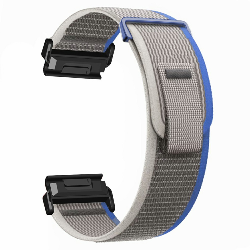 Watch Band for Garmin Fenix 7 / 6 / 5 Replacement Nylon Adjustable Loop Fastener Strap - Grey+Blue