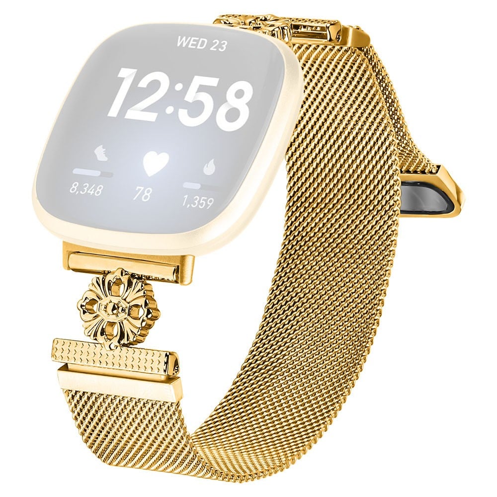 Fitbit Versa 3 / Sense Milanese Band Flower Stainless Steel Magnetic Mesh Watch Strap - Gold