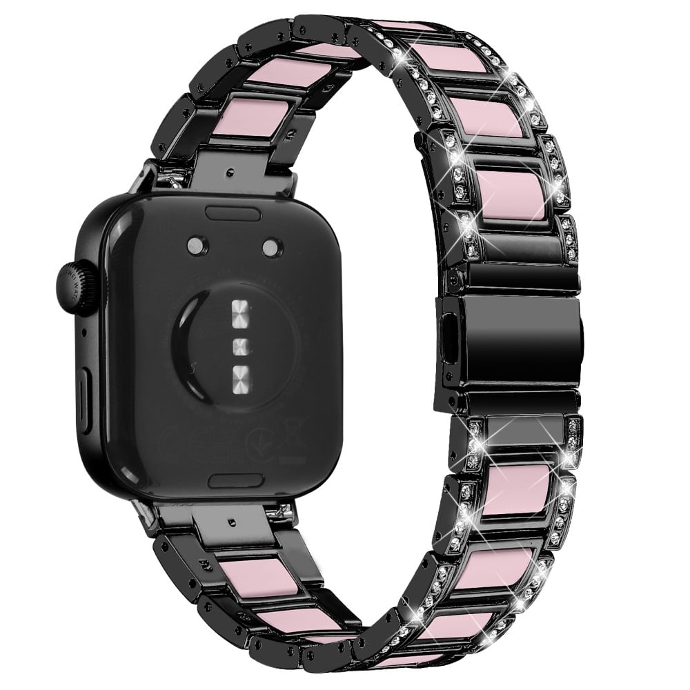 Huawei Watch Fit 3 Metal Alloy Watch Band Rhinestones Resin Wristband Bracelet - Black+Pink