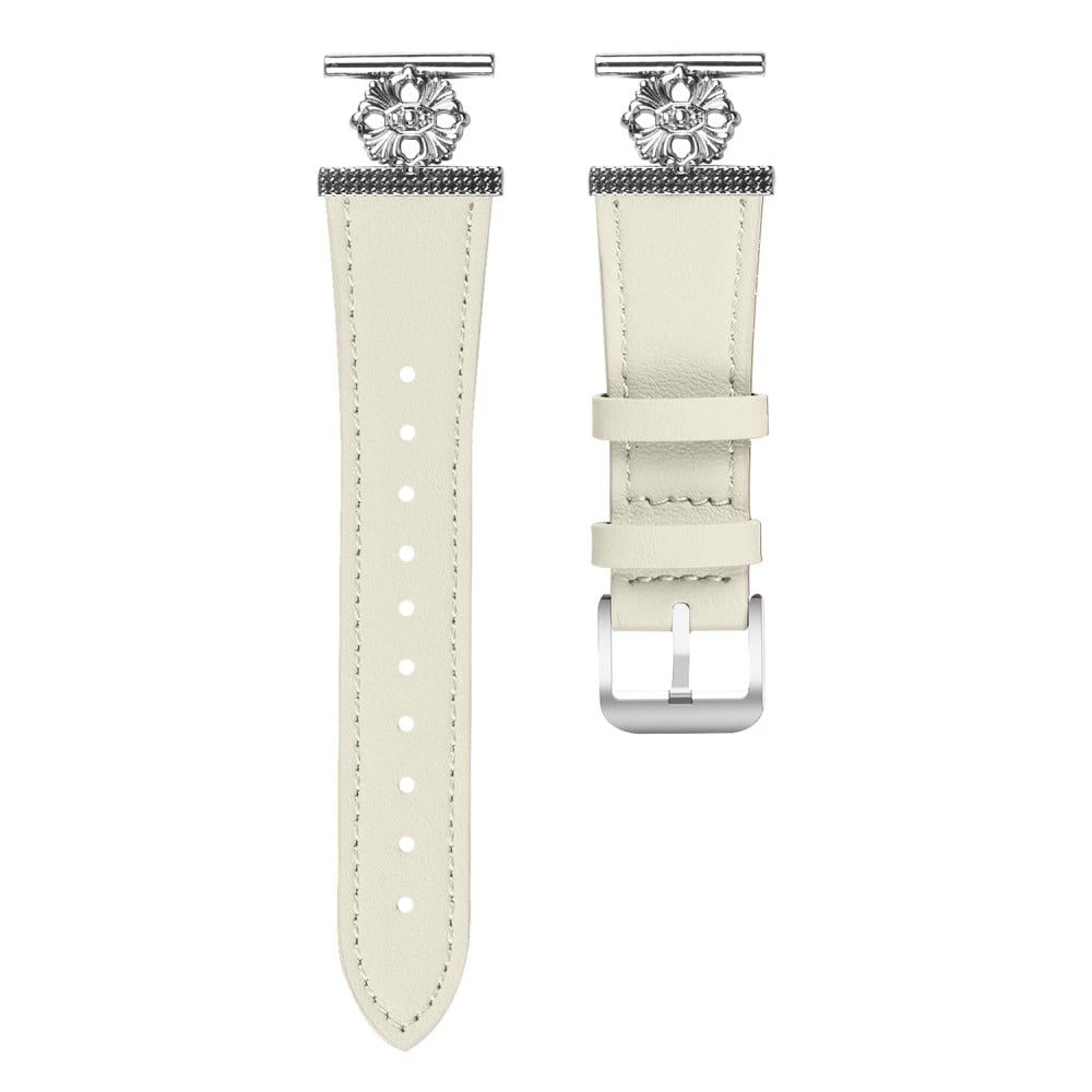 Garmin Instinct 2S Watch Band Genuine Cow Leather Flower Decor Adjustable Strap - White