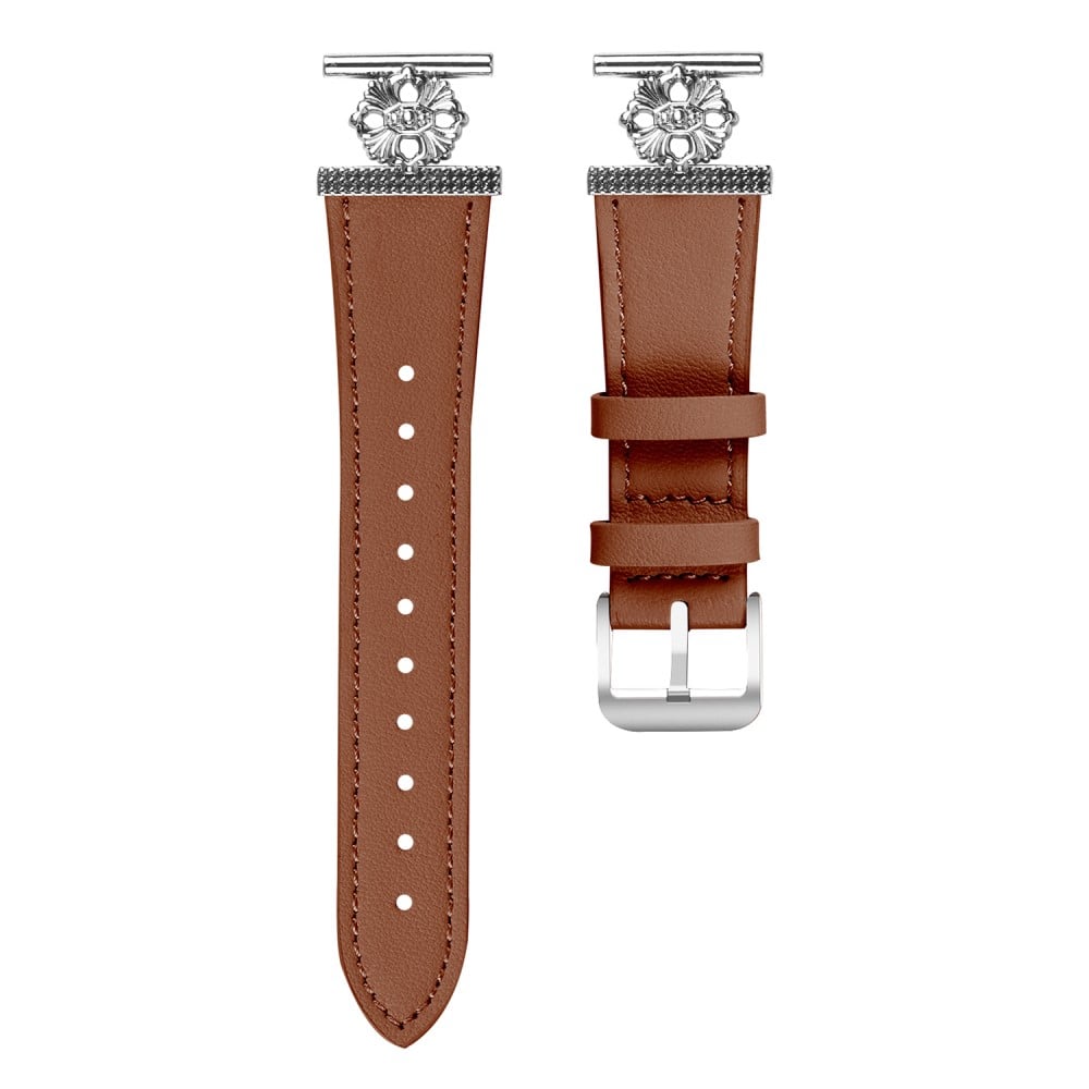 Garmin Instinct 2S Watch Band Genuine Cow Leather Flower Decor Adjustable Strap - Brown