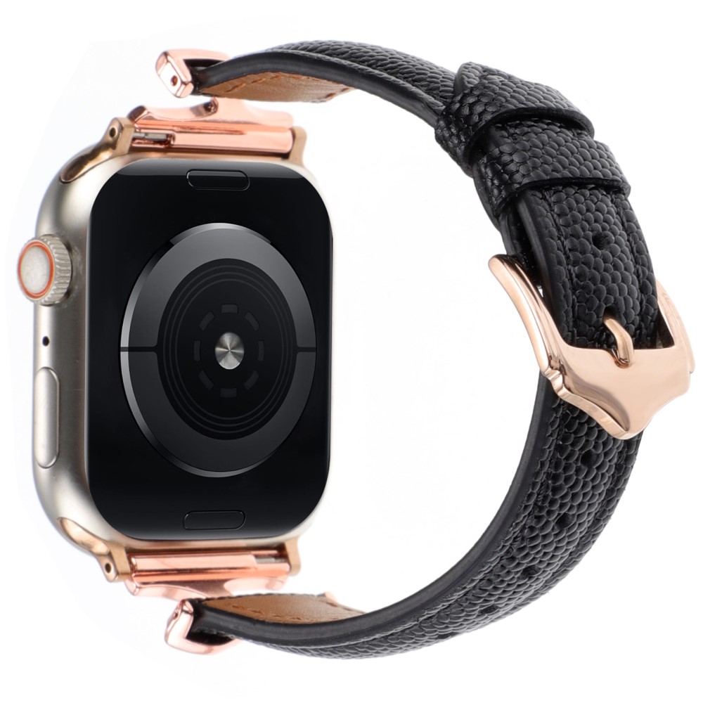 Apple Watch Series 41mm - 40mm - 38mm Urarmbånd i ekte skinn - Rose Gull / Svart