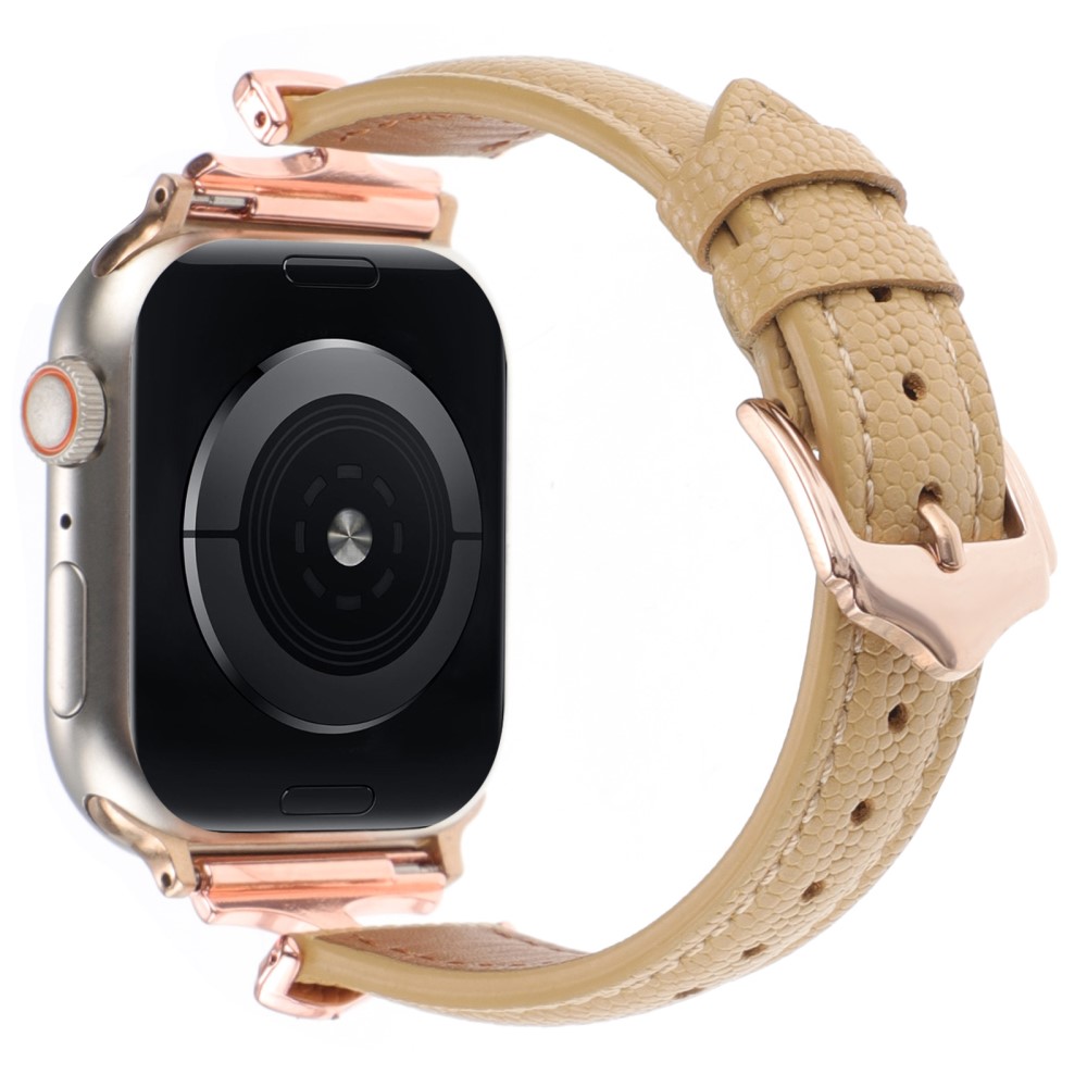 Apple Watch Series 41mm - 40mm - 38mm Urarmbånd i ekte skinn - Rose Gull / Gul