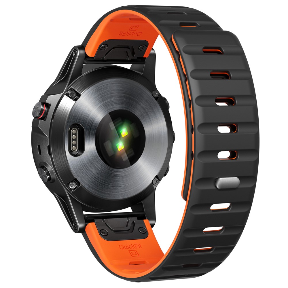 Magnetisk silikonrem Garmin Fenix 8 47mm / Fenix E 47mm / Quatix 7 Pro 22mm hurtigutløsende bånd - Svart + Oransje