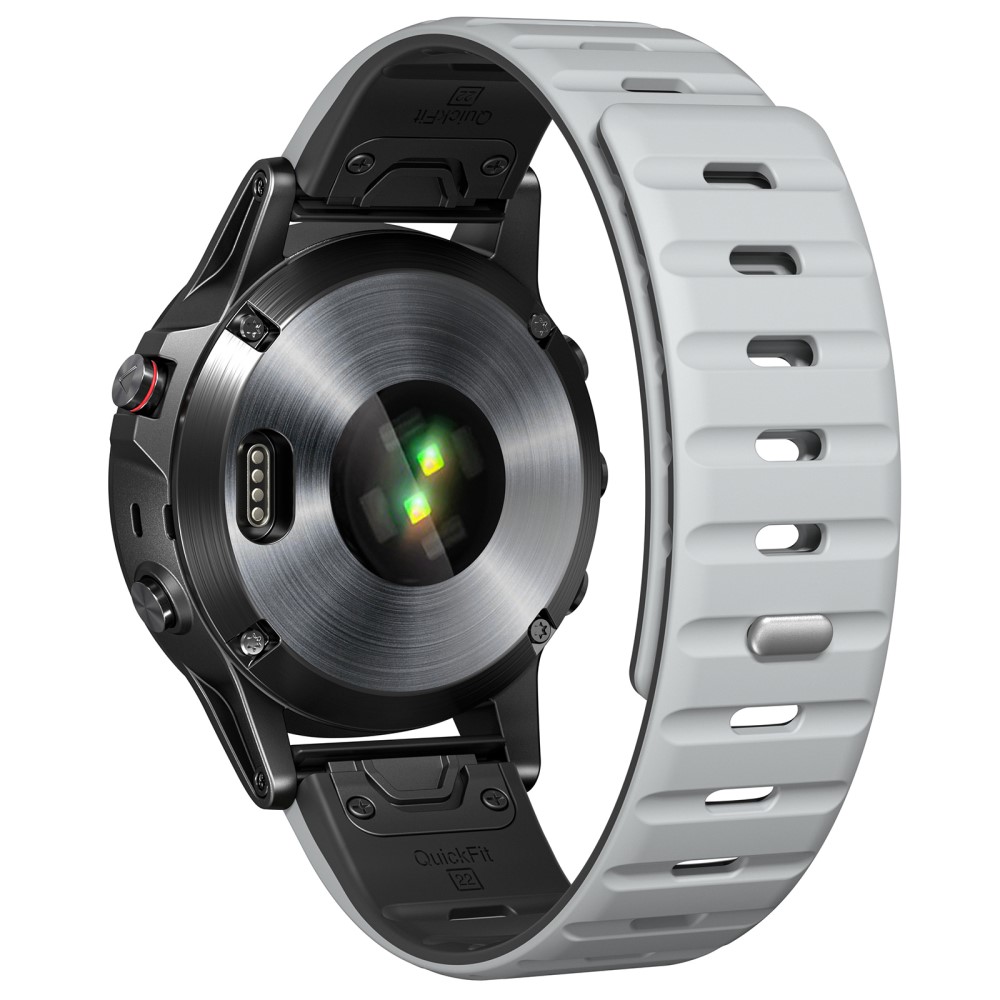 Magnetisk silikonrem Garmin Fenix 8 47mm / Fenix E 47mm / Quatix 7 Pro 22mm hurtigutløsende bånd - Lysegrå + Svart