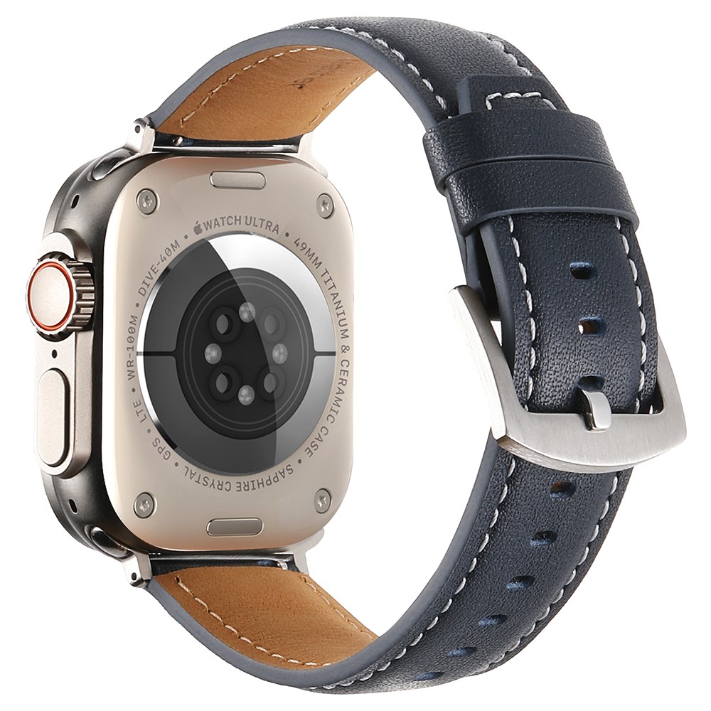 Rem Apple Watch Series 49mm - 45mm - 44mm - 42mm Ekte kuskinnbånd - Mørkeblå