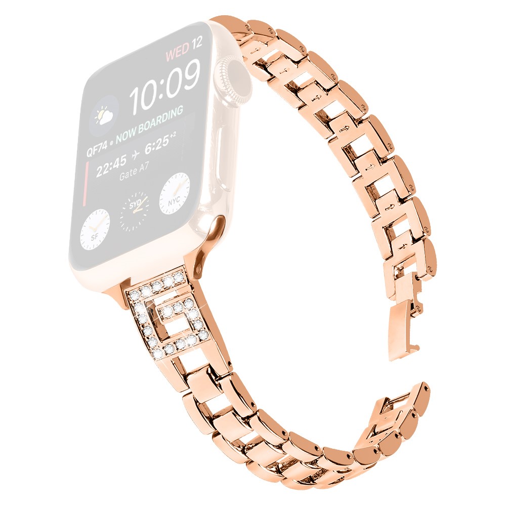 Rem Apple Watch Series 49mm - 45mm - 44mm - 42mm G-Shape Rhinestone Band - Rose Gull