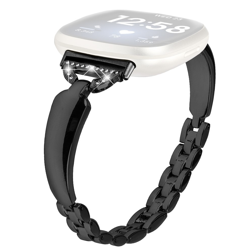 Kobber Rhinestone D-formet armbånd til Fitbit Versa 3/Sense Black