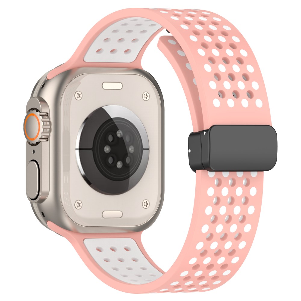 Magnetiske klokkeremmer Apple Watch Universal 49mm/45mm/44mm/42mm Dual-color silikonrem - Rosa + Hvit