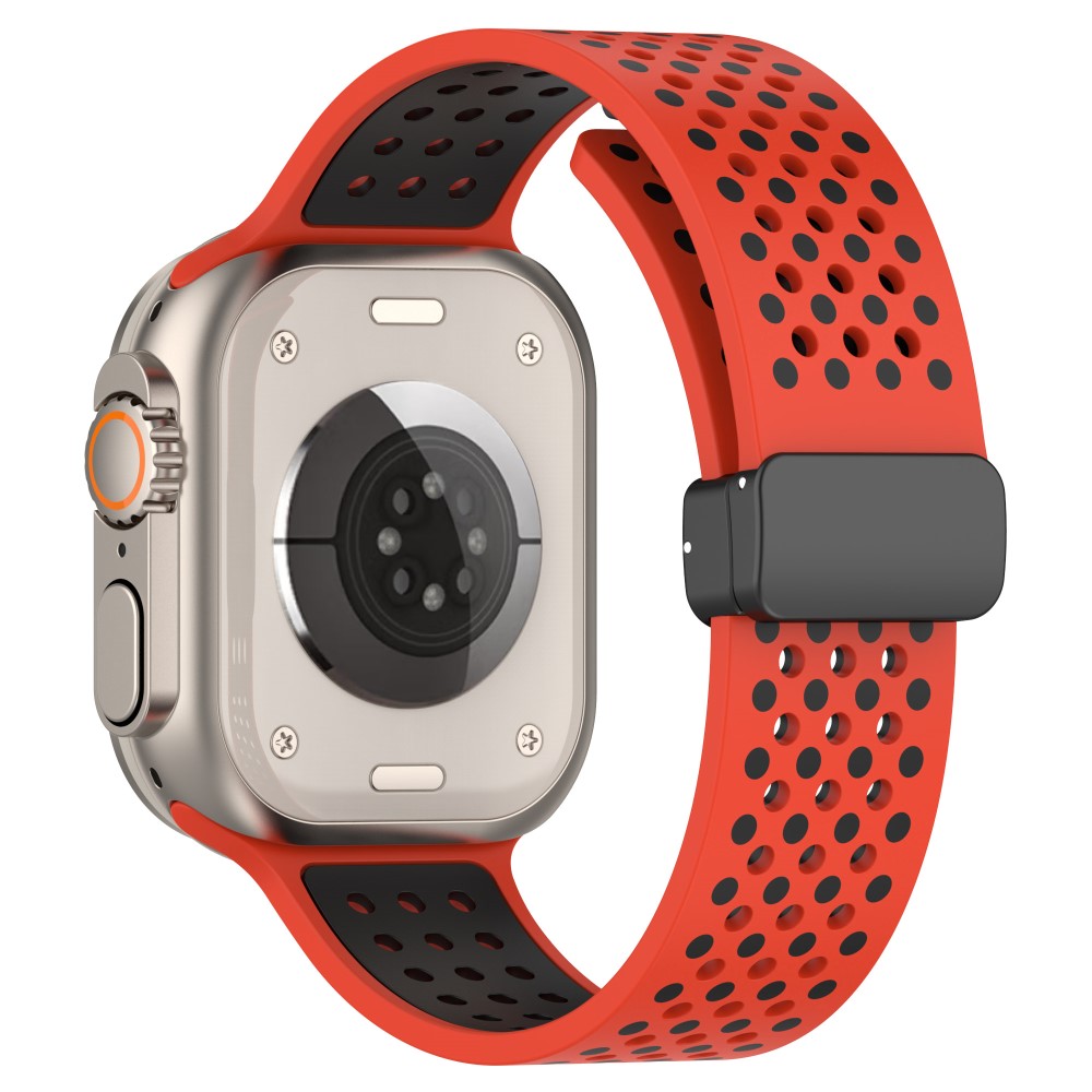 Magnetiske klokkeremmer Apple Watch Universal 49mm/45mm/44mm/42mm Dual-color silikonrem - Rød + Svart