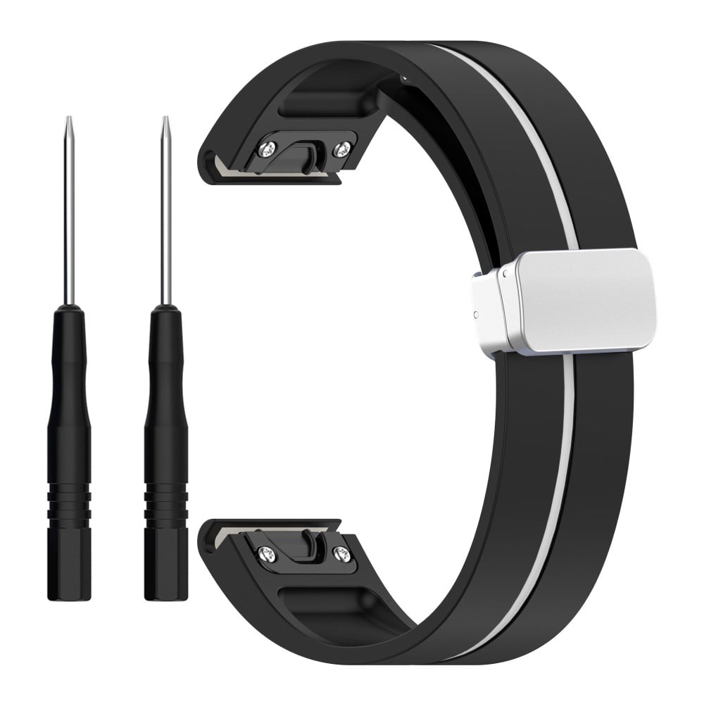 Garmin Fenix 7S / 6S / 5S Magnetisk klokkerem 20 mm tofarget silikonklokkerem med sølvspenne - Svart / Hvit