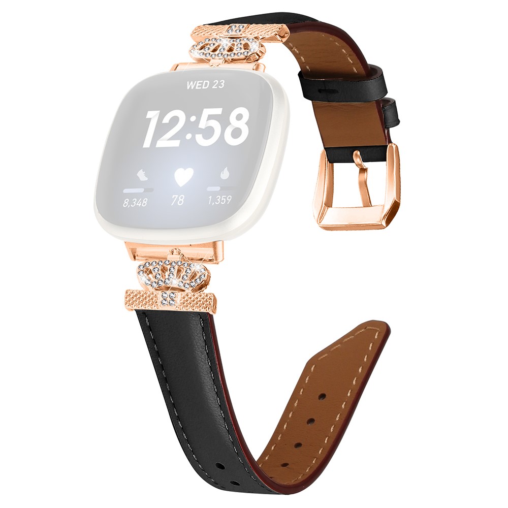 Fitbit Versa 3 / Versa 4 / Sense / Sense 2 Rose Gold Buckle Watch Band Crown Rhinestone Håndleddsrem - Svart