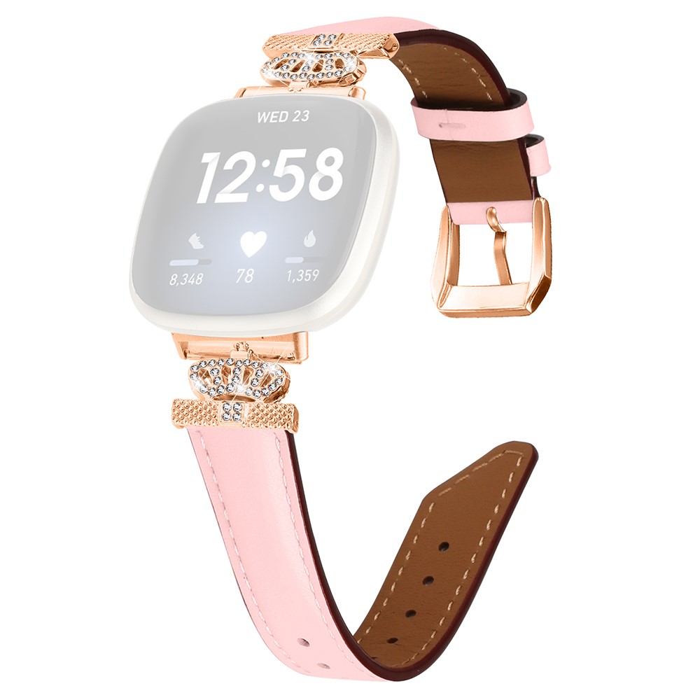 Fitbit Versa 3 / Versa 4 / Sense / Sense 2 Rose Gold Buckle Watch Band Crown Rhinestone Håndleddsrem - Rosa